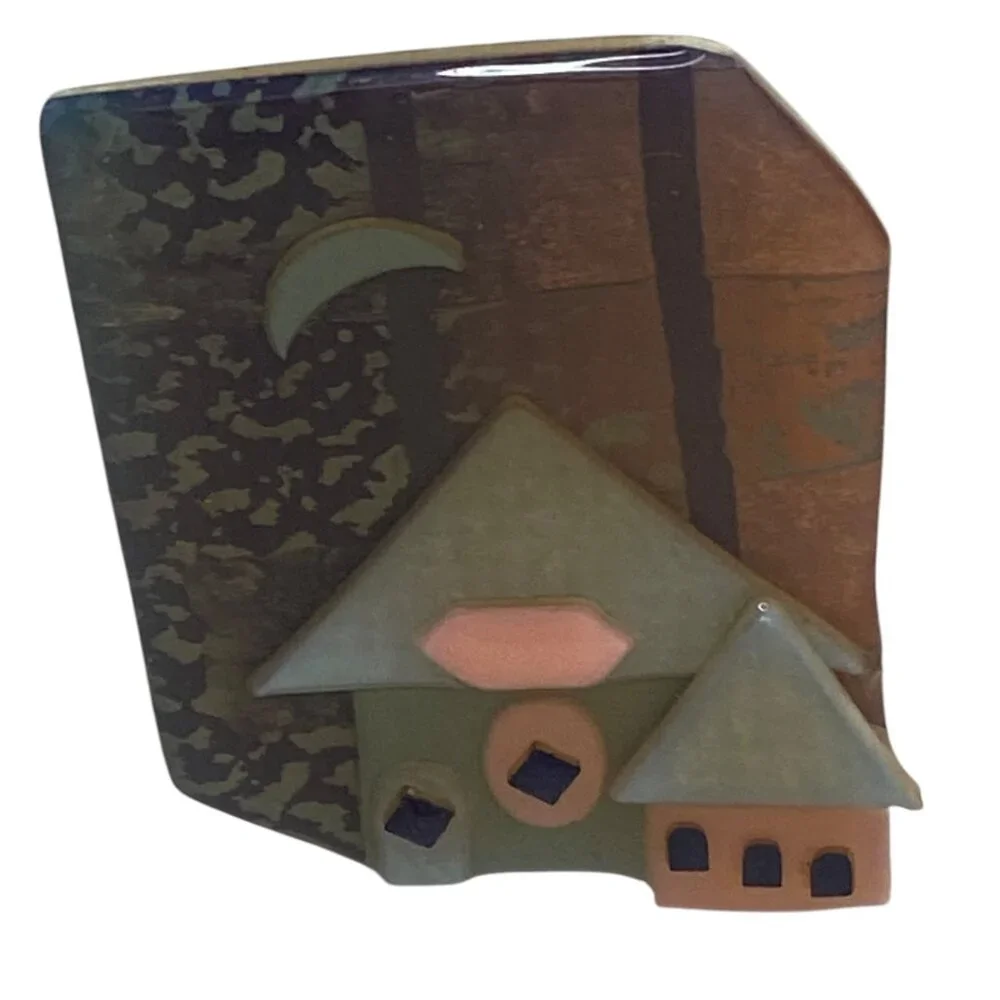 Lucinda House Pin Vintage Handmade Pin Brooch Gray Pink House Moon 90's No‎ Tag